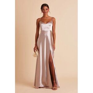 Birdy Grey Jay Strappy Tank Satin Dress Sz XS Taupe  SEE NOTES Front Slit Spaghe